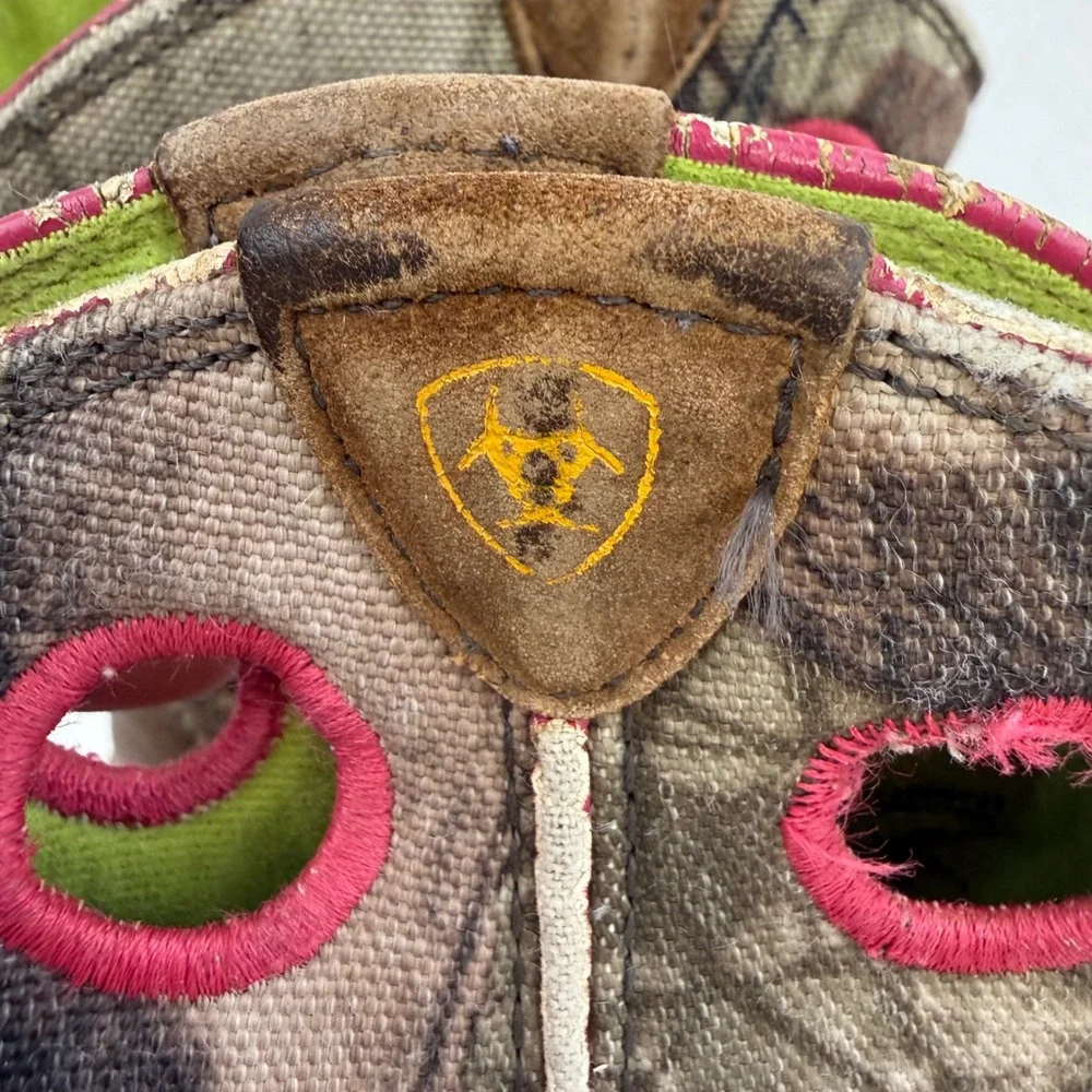 Ariat Kids Fatbaby Camo Western Boots Brown Leather Pink Trim Size 11.5